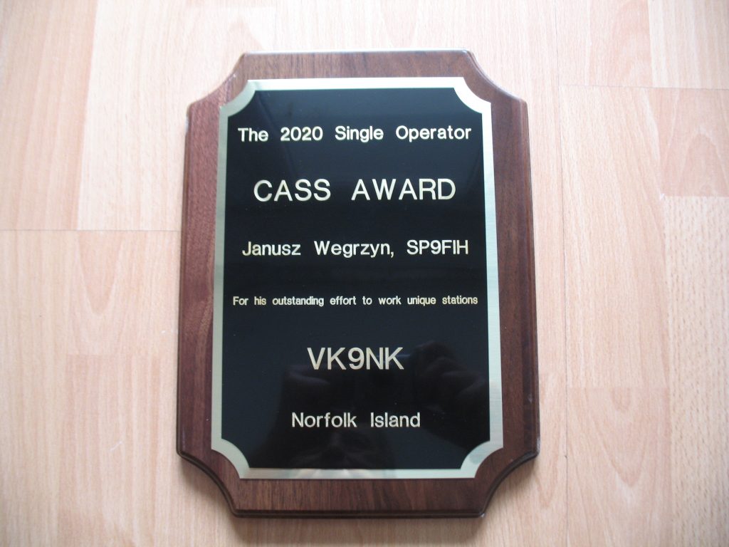 Cass Award for VK9NK